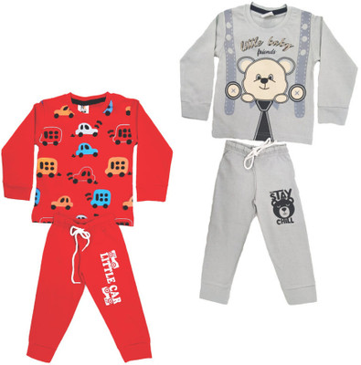 NK BOYS WEAR Baby Boys Casual T-shirt Pant(Red.Light Grey)