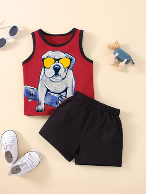 psv fashion Boys Casual Vest Shorts(Red_Black)