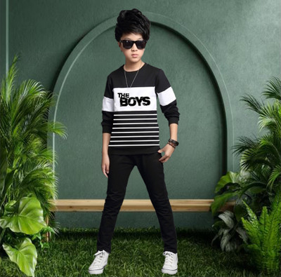 DRUZZEE Boys Casual T-shirt Track Pants(Black)