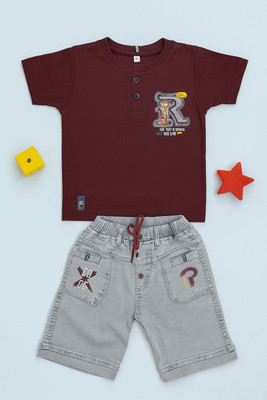 karnika Boys Casual T-shirt Shorts(Maroon)