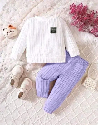 SR Winter Special Edition Baby Boys & Baby Girls Steffi Love Party(Festive) T-shirt Pant(WHITE, PURPLE)