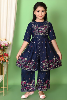 NEW SHIFA FASHION Girls Festive & Party, Casual, Formal Kurta and Palazzo Set(Blue Pack of 1)