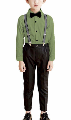 HouseOfCommon Baby Boys & Baby Girls Party(Festive) Shirt Shirt, Pant, Suspenders, Bow Tie(GREEN)