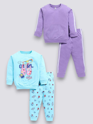 carrydreams Girls Casual T-shirt Trouser(PURPLE_BLUE)