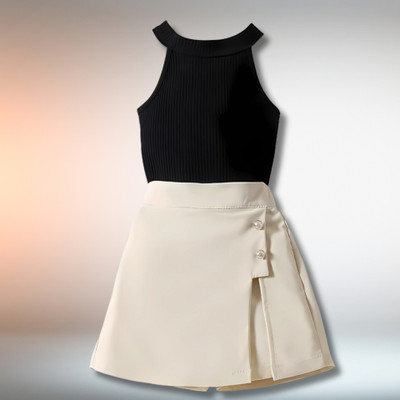 RIYANSHI Girls Casual Top Skirt(Black)