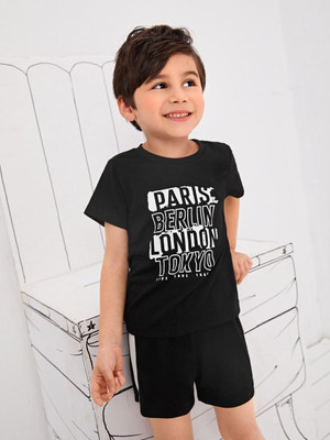 DOODEEKIDS Baby Boys & Baby Girls Casual T-shirt Shorts(Black)