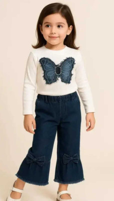 M KIDES DRESSES Baby Girls Daisy Party(Festive) Top Jeans(white, blue)