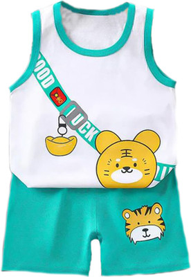 Bold N Elegant Baby Boys & Baby Girls Casual T-shirt Shorts(White Green)