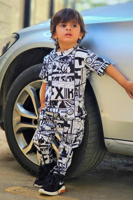 VEERA Baby Boys & Baby Girls Casual T-shirt Pant(Black and white)