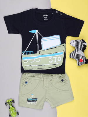 V-MART Baby Boys Casual T-shirt Shorts(Navy Blue)