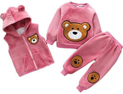 Bold N Elegant Baby Boys & Baby Girls Party(Festive) Sweatshirt Pyjama(Pink-Bear)