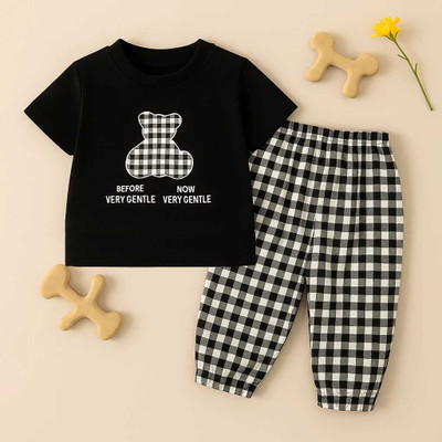 AALEKH Baby Boys & Baby Girls Casual T-shirt Pant(BLACK)