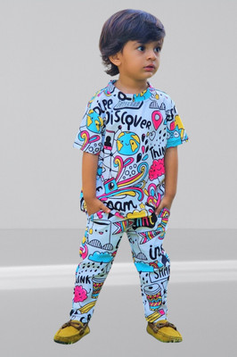 JIG AND JOG Boys & Girls Party(Festive) T-shirt Pant(ICE-WHITE)