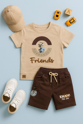 karnika Baby Boys Casual T-shirt Shorts(Beige)