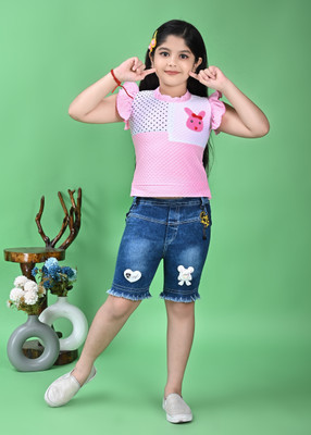 A-ONE LUCKY GARMENTS Girls Party(Festive) Top Shorts(Pink)