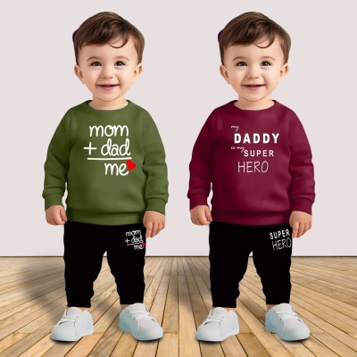 MGRS Baby Boys & Baby Girls Casual T-shirt Track Pants(Olive & Maroon)