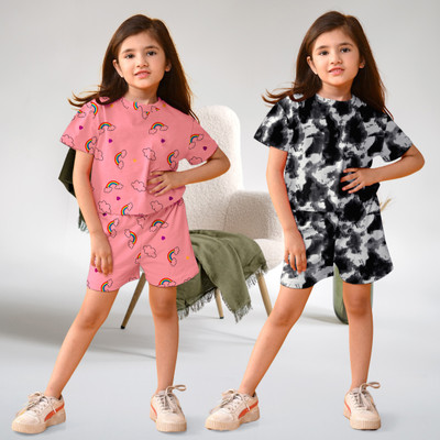 Likadofashion Girls Casual T-shirt Shorts(PINK-BLACK)