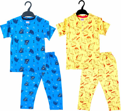 THE OVAL Boys & Girls Casual T-shirt Pant(RoyalBlue,Yellow)