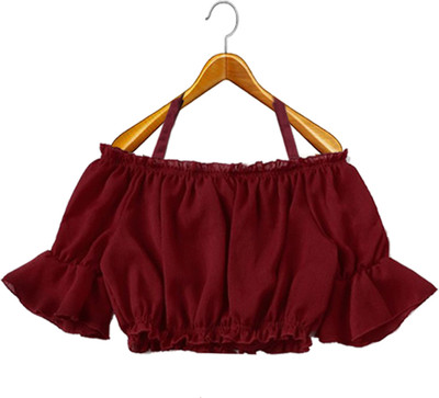Janki Silk Mills Girls Casual Georgette Crop Top(Red, Pack of 1)