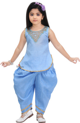 Samshil Fashion Girls Party(Festive) Top Pant(Blue)