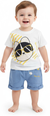 dingdong Baby Boys Casual T-shirt Pant(White)