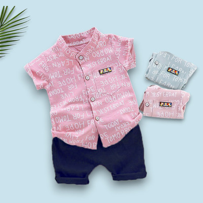 FashionFlicks Baby Boys & Baby Girls Casual Shirt Shorts(ALPHA_PINK_BLUE)