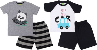 ShaishavWears Baby Boys Casual T-shirt Shorts(Grey - WhiteD)