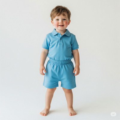 Kenvi Textile Baby Boys Casual T-shirt Shorts(Blue)