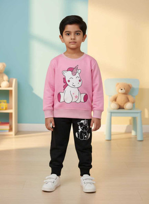 DUNGAREES Baby Boys & Baby Girls Casual Sweatshirt Pant(Pink)