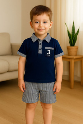 pehraava Baby Boys Party(Festive) T-shirt Shorts(NAVY BLUE)