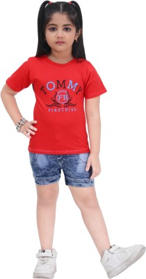 First Bird Girls Casual T-shirt Shorts(Red)