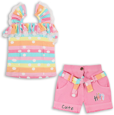 Wishkaro Baby Girls Casual Top Shorts(Pink)
