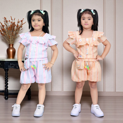 HALDER Baby Girls Casual Top Shorts(Pink & Orange)