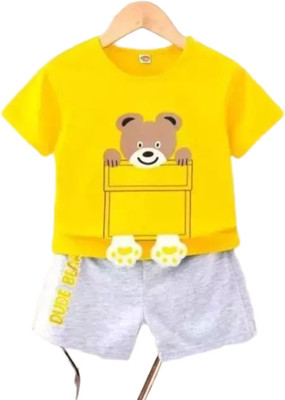 Iffat collection Boys & Girls Casual T-shirt Shorts(Yellow)