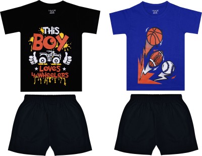 Biffy and Luffy Boys Casual T-shirt Shorts(Black Royalblue)