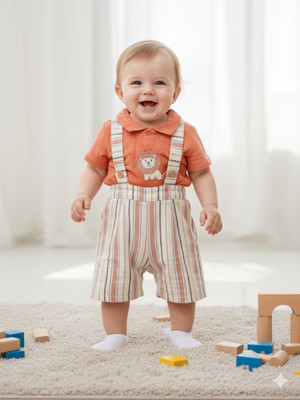 Pompidou Baby Boys Casual T-shirt Suspenders(Rust)
