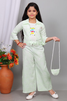 Yexnex Girls Party(Festive) Top Pant(GREEN , WHITE)
