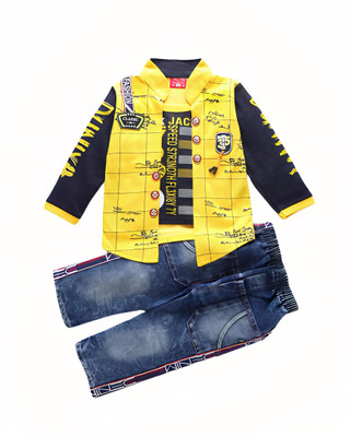 USMAN HAROONI COLLECTION Boys & Girls Casual Shirt Jeans(Yellow)