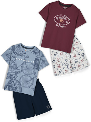 Hellcat Baby Boys & Baby Girls Casual T-shirt Shorts(Bluish Grey2/Maroon2)