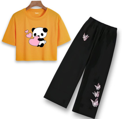 Bellame Girls Kung Fu Panda Casual T-shirt Pyjama(MUSTARD)