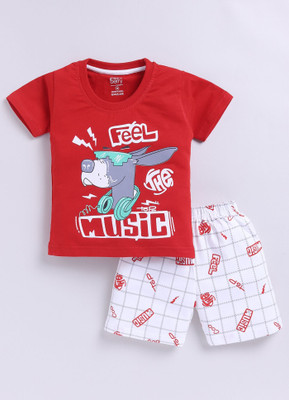 Blushh Berry Boys Casual T-shirt Shorts(Red, White Colour)