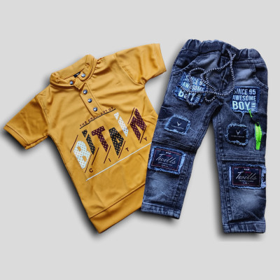 HouseOfCommon Boys Casual T-shirt Jeans(Yellow)