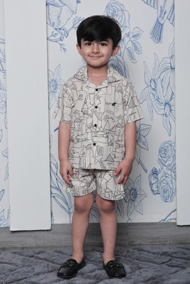 POLKA TOTS Baby Boys Casual Shorts Shirt(Cream)