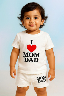 STYLESHIVAM Baby Boys & Baby Girls Printed Cotton Blend Regular T Shirt(White, Pack of 1)
