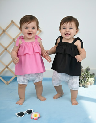 MUSNAHGARMENTS Baby Girls Party(Festive) Top Pant(PInk Black and White)