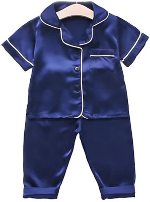 Kwikk Baby Boys & Baby Girls Casual Shirt Pyjama(Dark Blue)