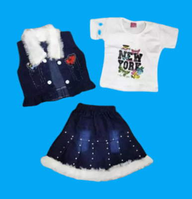 WINSOMETHRADE Baby Girls Party(Festive) T-shirt Skirt(blue, withe)