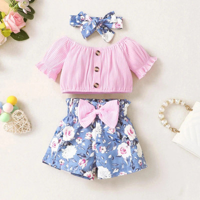 HouseOfCommon Girls Party(Festive) Top Shorts, Hairband(PINK)