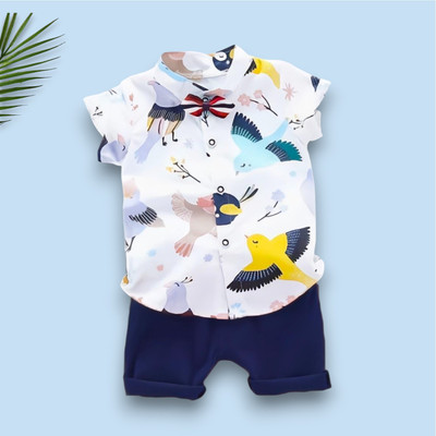 FashionFlicks Baby Boys & Baby Girls Casual Shirt Shorts(DOVEBIRD_WHITE_BLUE)