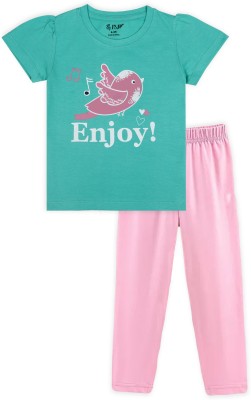 J&JP Girls Casual T-shirt Track Pants(MULTI)